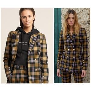 Rebecca Vallance Chateau Plaid Double-Breasted Blazer Size 4 US